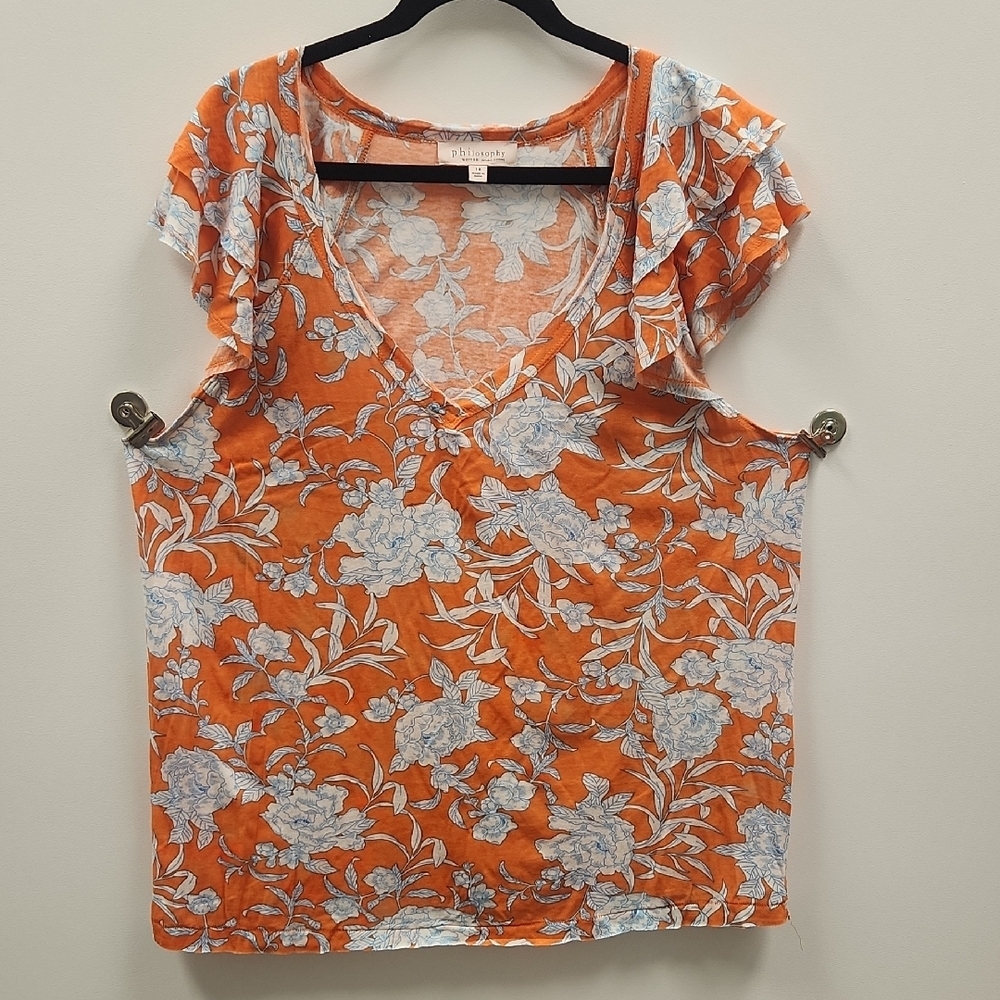Philosophy Orange and Blue Floral Blouse 1X